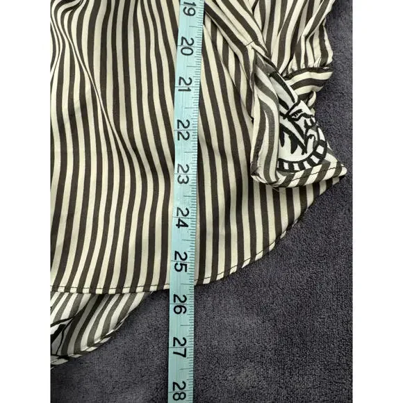 Zara Basic Cat Print Striped Blouse Tie Waist Long Sleeve Shirt Womens -Medium - Picture 6 of 7